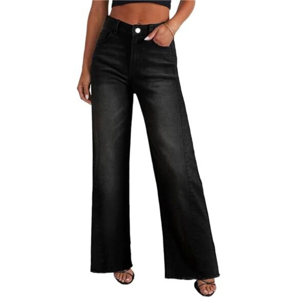 Wide Leg Jeans for Women Trendy Black - Picture 1 of 5